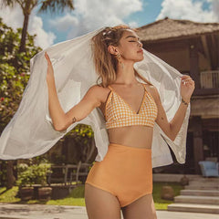 Yellow Gingham Bandeau Bikini Top