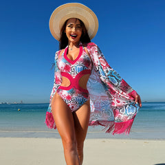 DEEP V-NECK ONE-PIECE SWIMSUIT + COVER-UP