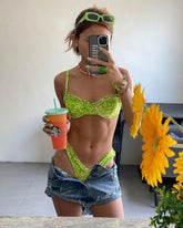 Yellow Floral Ruffled Balconette Underwired Bikini Top