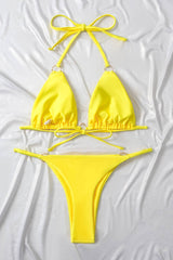 Ring Linked Halter Bikini For Summer Beach - Yellow