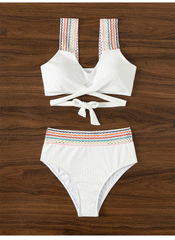 COLORFUL WAVY RIBBED BIKINI SET - WHITE