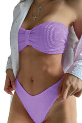 Ruched Bust Bandeau Bikini Set - Purple