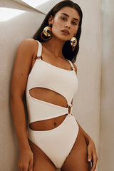 Ring Cutout One-Piece Swimsuit - White
