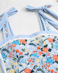 Vintage Blue Floral Print Reversible Tie-Shoulder One Piece Swimsuit
