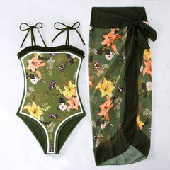 Sexy Bikini Swimsuit Underwire Split Wrap Push up High Waist Bikinis Set - Green