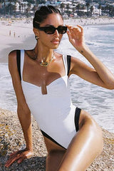 Two Tone 'U' Wire Balconette High-Cut One Piece Swimsuit