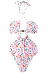 Mejorana Printed Cutouts Halter One Piece Swimsuit