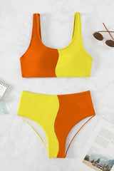 High Waist Round Neck Bandeau Two Piece Bikini