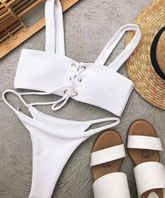 White Ribbed Button Front Bikini Bottoms