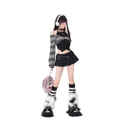 Y2K Kawaii Outfit Set - Short Skirt & Cardigan