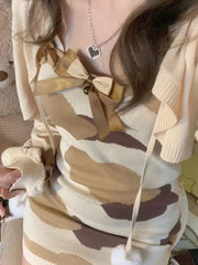 Korean Cute Outfit Set ââ‚?Cardigan & Mini Dress