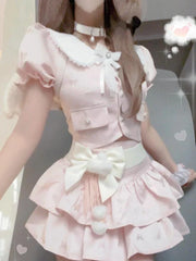 Kawaii Pastel Outfit Set - Crop Top & Mini Skirt