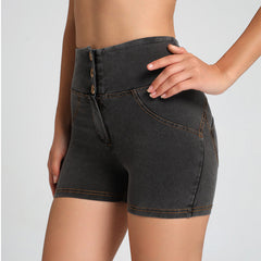 Jean Fabric Women's High Waist Yoga Shorts