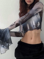 Y2K Flare Sleeve Crop Top
