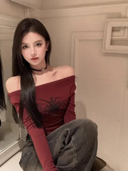 Y2K Slim Off-Shoulder Longsleeve Top