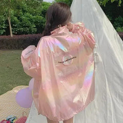 Holographic Oversized Sunblock Zipper Coat