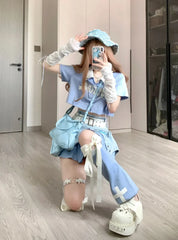 Pastel Y2K Outfit Set - Top, Skirt & Leg Warmers