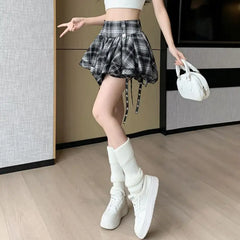 Vintage Plaid Pleated Mini Skirts