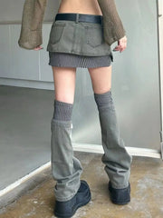 Y2K Denim Outfit Set - Skirt & Leg Warmers