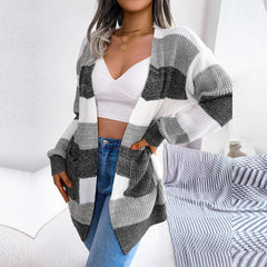 Emily - Black & White Knitted Striped Cardigan