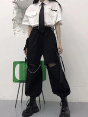 Korean Techwear Cargo Pants with Chain