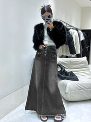Retro Long Denim Skirt