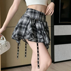 Vintage Plaid Pleated Mini Skirts