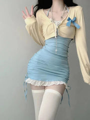 Kawaii Summer Slim Outfit Set ââ‚?Mini Dress & Cardigan
