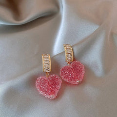 Pink Crystal Heart Earrings