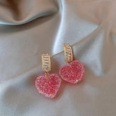Pink Crystal Heart Earrings