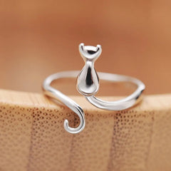 Silver Cat Open Ring