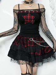 Y2K Red Plaid Gothic Dress