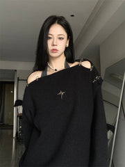 Off Shoulder Korean Y2K Sweater