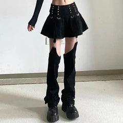Gothic Y2K Outfit Set - Mini Skirt, Leg Warmers, Handbag