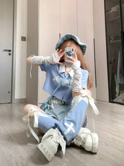Pastel Y2K Outfit Set - Top, Skirt & Leg Warmers