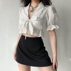 Ruffle Shirt Crop Top