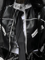 Short Patchwork Leather Jacket
