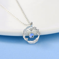 Silver Moonstone Feather Necklace