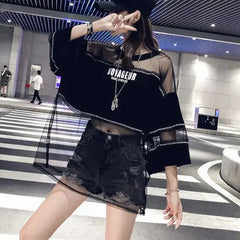 Hip-Hop Transparent Mesh Top