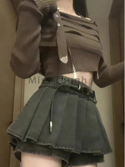 Y2K Outfit Set - Longsleeve Top & Mini Skirt