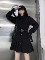 Korean Gothic Pleated Shirt Dress