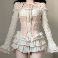 Y2K Kawaii Outfit Set - Blouse & Mini Skirt
