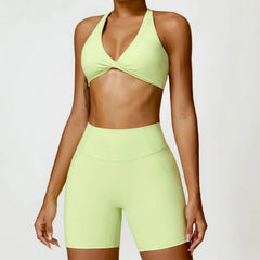 Seamless Halter Neck Bra & High Waist Shorts Activewear Set