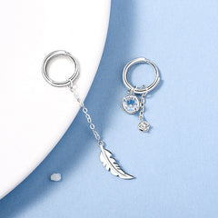 Asymmetric Moonstone Feather Earrings