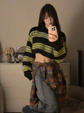 Grunge Striped Cropped Loose Sweater