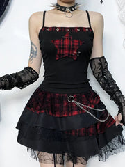 Y2K Red Plaid Gothic Dress