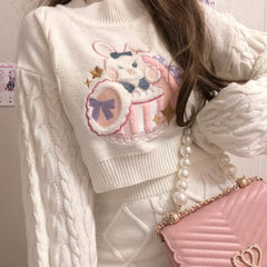 Sweet Rabbit Embroidery Skirt & Sweater Set