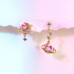 Asymmetric Moon Heart Earrings