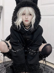 Harajuku Emo Hoodie with Bat Ears & Wings