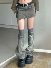 Y2K Denim Outfit Set - Skirt & Leg Warmers
